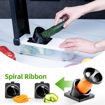 Multifunctional Food Chopper - Onion, Vegetable Slicer Dicer Cutter, Potato Cutter - Veggie Chopper with Container (4 in 1, White)