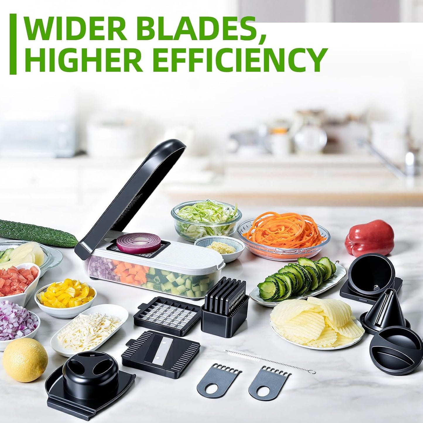 Multifunctional Food Chopper - Onion, Vegetable Slicer Dicer Cutter, Potato Cutter - Veggie Chopper with Container (4 in 1, White)