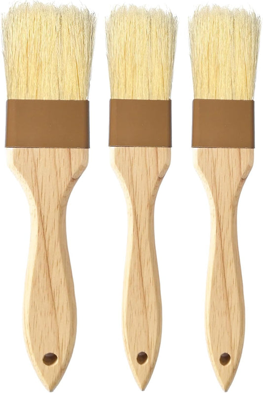 Pastry Basting Brush Natural Bristle - Food Grade Wooden Handle, Heat Resistant, Non-Shedding & Durable Kitchen Utensils for Cooking, Baking, Butter, BBQ, Oil Sauce & Egg Wash (1", 1.5", 3 Pack)