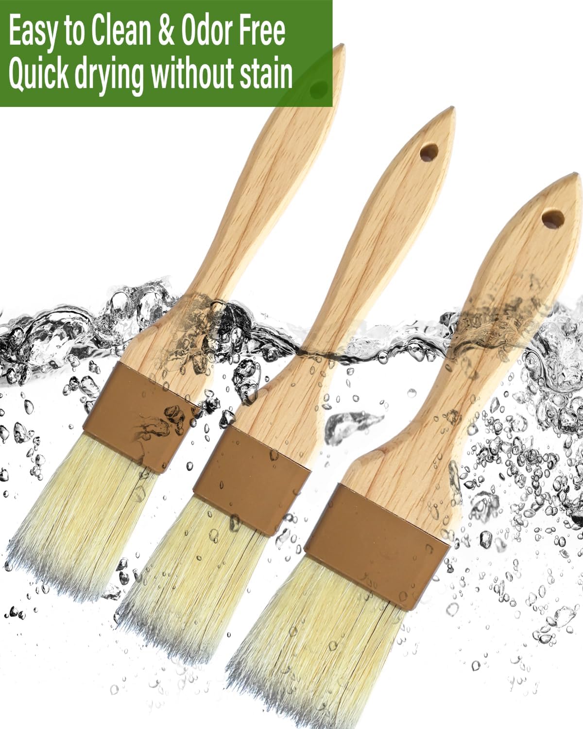 Pastry Basting Brush Natural Bristle - Food Grade Wooden Handle, Heat Resistant, Non-Shedding & Durable Kitchen Utensils for Cooking, Baking, Butter, BBQ, Oil Sauce & Egg Wash (1", 1.5", 3 Pack)