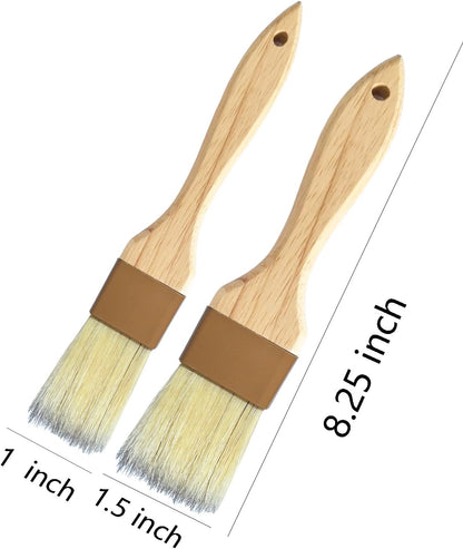 Pastry Basting Brush Natural Bristle - Food Grade Wooden Handle, Heat Resistant, Non-Shedding & Durable Kitchen Utensils for Cooking, Baking, Butter, BBQ, Oil Sauce & Egg Wash (1", 1.5", 3 Pack)
