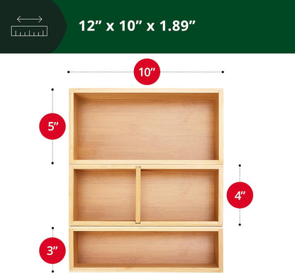 5-Piece Bamboo Drawer Organizer Set – Multi-Use Storage Trays for Kitchen, Bathroom, Office, Makeup, Jewelry & More – Junk Drawer Tray, Utensil Holder, Storage Box & Bin Set (5 Boxes)