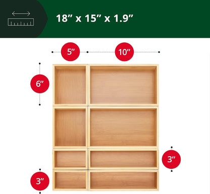 5-Piece Bamboo Drawer Organizer Set – Multi-Use Storage Trays for Kitchen, Bathroom, Office, Makeup, Jewelry & More – Junk Drawer Tray, Utensil Holder, Storage Box & Bin Set (5 Boxes)