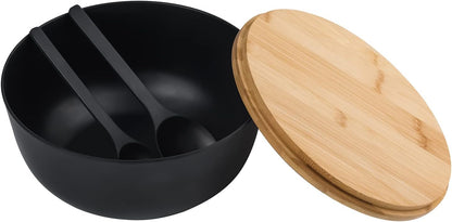 Bamboo Fiber Salad Bowl with Servers Set Large 9.8 inches Nature Bamboo Mixing Bowl with Servers with Lid Spoon and Fork for Fruits,Salads and Vegetables