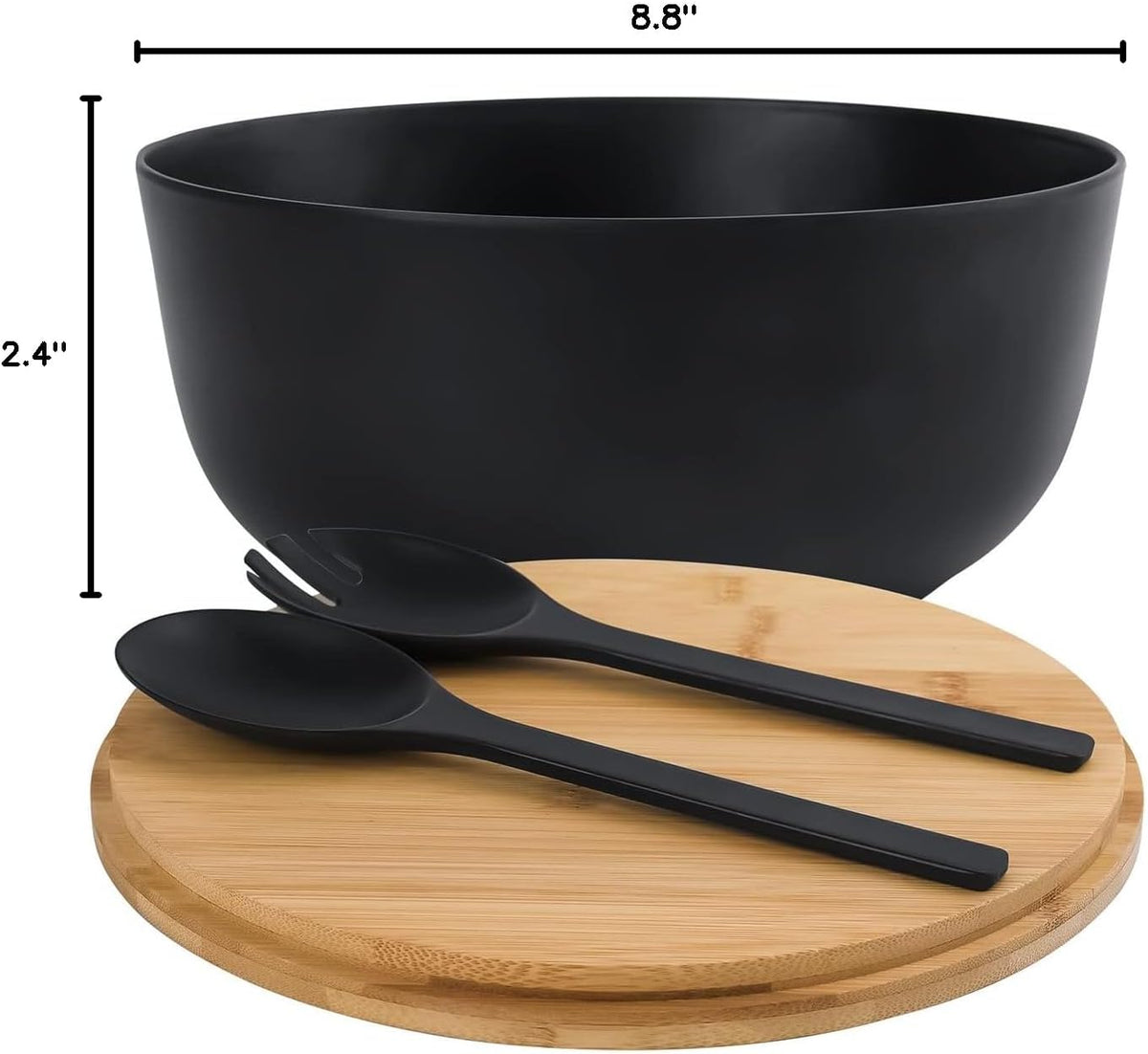 Bamboo Fiber Salad Bowl with Servers Set Large 9.8 inches Nature Bamboo Mixing Bowl with Servers with Lid Spoon and Fork for Fruits,Salads and Vegetables