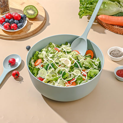 Bamboo Fiber Salad Bowl with Servers Set Large 9.8 inches Nature Bamboo Mixing Bowl with Servers with Lid Spoon and Fork for Fruits,Salads and Vegetables