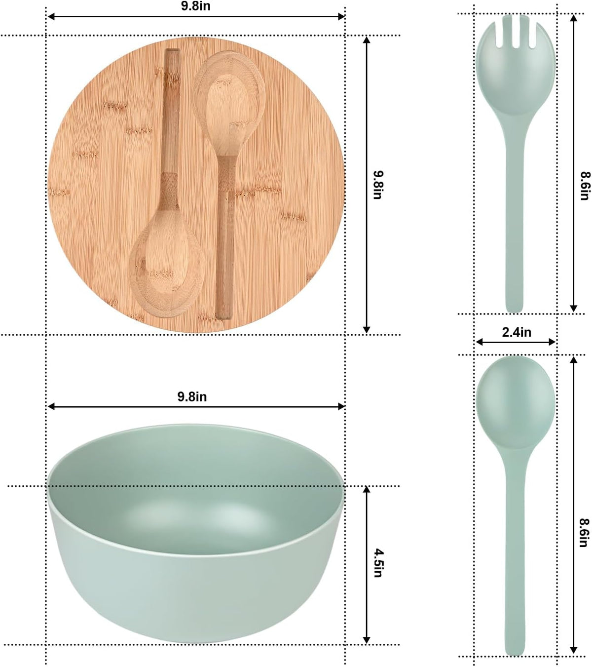 Bamboo Fiber Salad Bowl with Servers Set Large 9.8 inches Nature Bamboo Mixing Bowl with Servers with Lid Spoon and Fork for Fruits,Salads and Vegetables