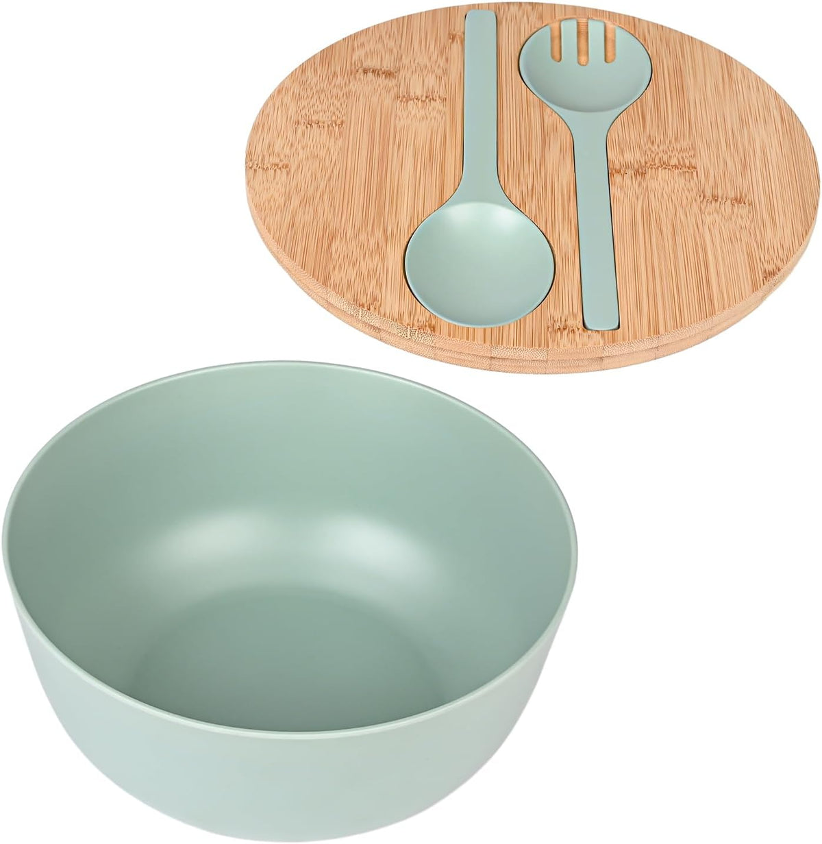 Bamboo Fiber Salad Bowl with Servers Set Large 9.8 inches Nature Bamboo Mixing Bowl with Servers with Lid Spoon and Fork for Fruits,Salads and Vegetables
