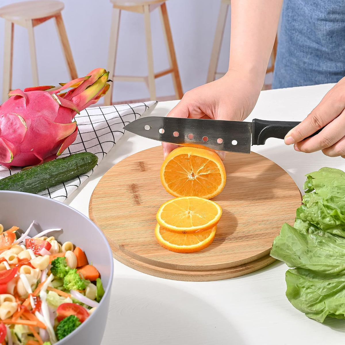 Bamboo Fiber Salad Bowl with Servers Set Large 9.8 inches Nature Bamboo Mixing Bowl with Servers with Lid Spoon and Fork for Fruits,Salads and Vegetables