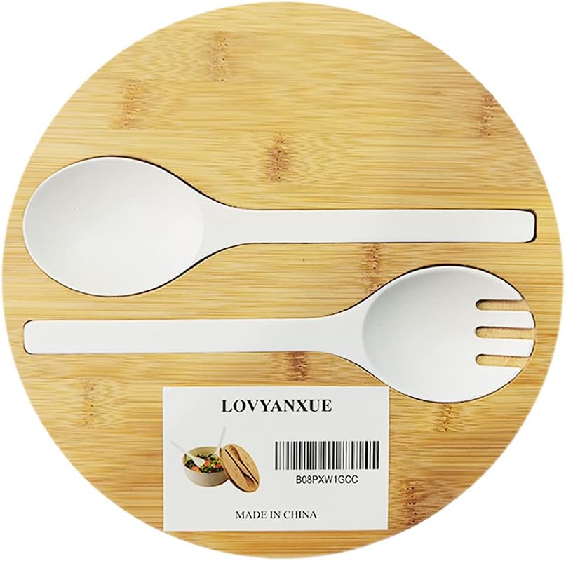 Bamboo Fiber Salad Bowl with Servers Set Large 9.8 inches Nature Bamboo Mixing Bowl with Servers with Lid Spoon and Fork for Fruits,Salads and Vegetables