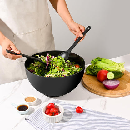 Bamboo Fiber Salad Bowl with Servers Set Large 9.8 inches Nature Bamboo Mixing Bowl with Servers with Lid Spoon and Fork for Fruits,Salads and Vegetables