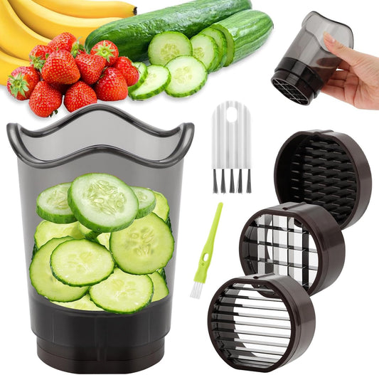 Fruit Slicer Cup, Strawberry Slicer Grape Cutter & Egg Slicer with Stainless Blades - Detachable Fruit and Vegetable Dicer Cup with Blades for Banana, Kiwi, Onion