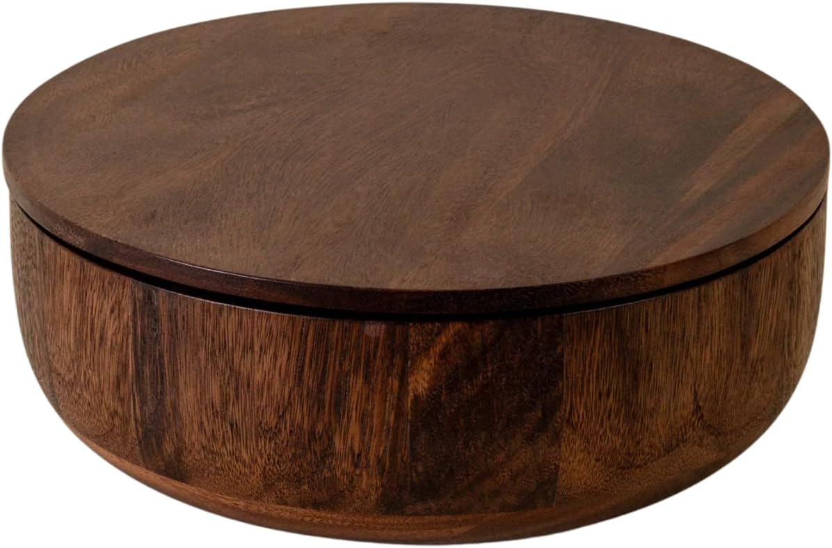 Studio Dot Salad Bowl | Large Walnut Wood Serving Bowl with Matching Lid for Storage & Transport | Sloped Sides for Easy Serving | Modern Entertaining & Hostess Gift Dinner Table Home Decor