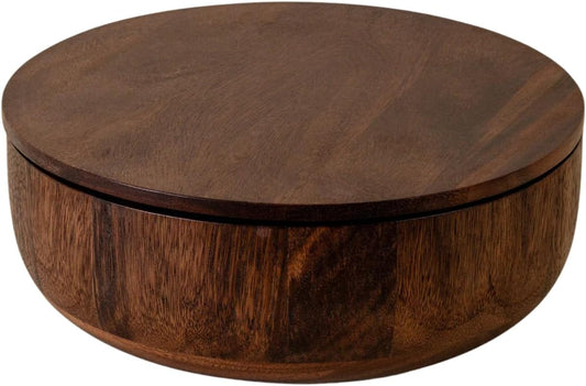 Studio Dot Salad Bowl | Large Walnut Wood Serving Bowl with Matching Lid for Storage & Transport | Sloped Sides for Easy Serving | Modern Entertaining & Hostess Gift Dinner Table Home Decor