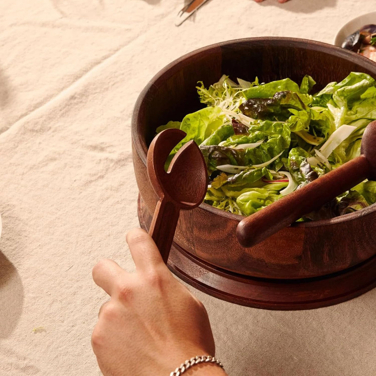 Studio Dot Salad Bowl | Large Walnut Wood Serving Bowl with Matching Lid for Storage & Transport | Sloped Sides for Easy Serving | Modern Entertaining & Hostess Gift Dinner Table Home Decor
