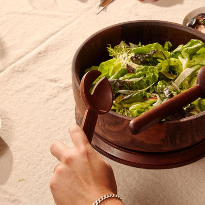 Studio Dot Salad Bowl | Large Walnut Wood Serving Bowl with Matching Lid for Storage & Transport | Sloped Sides for Easy Serving | Modern Entertaining & Hostess Gift Dinner Table Home Decor