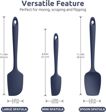 Silicone Spatula Set, 600ºF High Heat Resistant, 3Pc, Midnight Blue