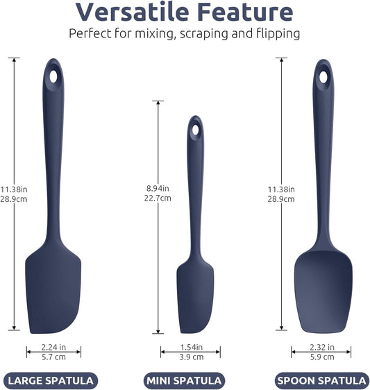 Silicone Spatula Set, 600ºF High Heat Resistant, 3Pc, Midnight Blue