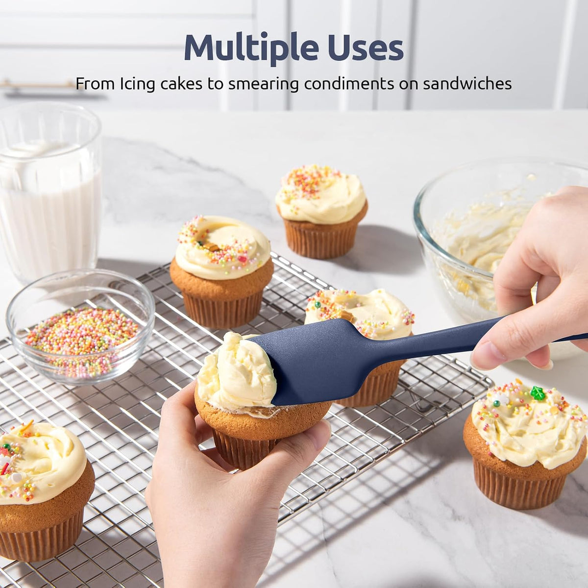 Silicone Spatula Set, 600ºF High Heat Resistant, 3Pc, Midnight Blue