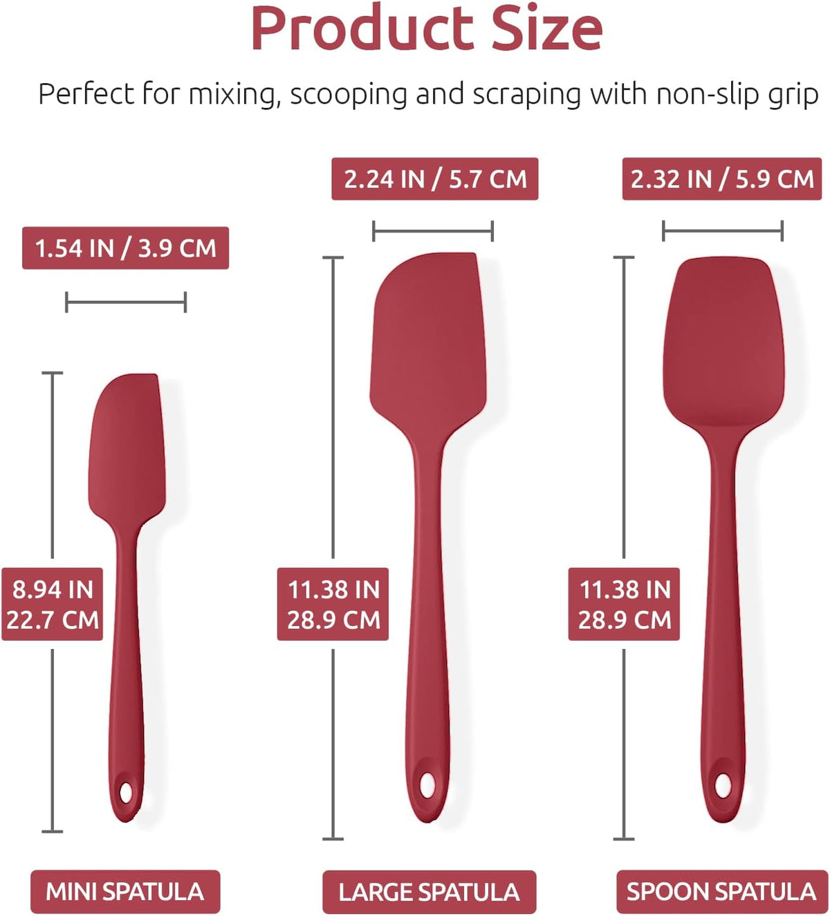 Silicone Spatula Set, 600ºF High Heat Resistant, 3Pc, Midnight Blue