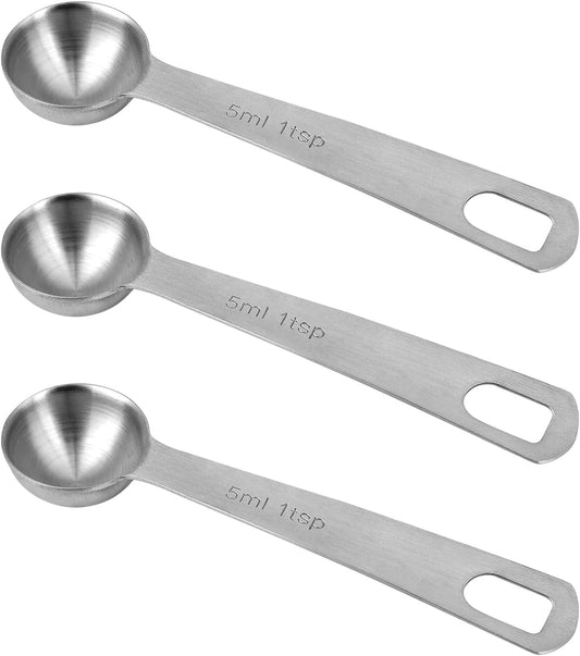 3pcs Measuring Spoon, Stainless Steel Table Spoons Measuring Spoons 1 Tsp Scoop Teaspoon 1/3 Tablespoon 5 ML | 5 CC Metal Spoon Short Handle for Kitchen Tea Soup Ingredients (Short)
