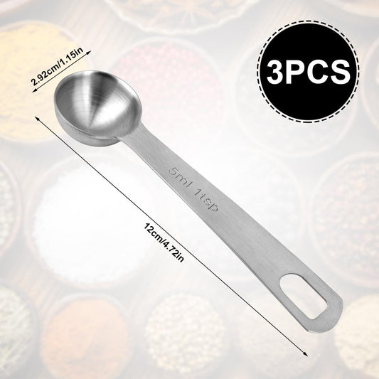 3pcs Measuring Spoon, Stainless Steel Table Spoons Measuring Spoons 1 Tsp Scoop Teaspoon 1/3 Tablespoon 5 ML | 5 CC Metal Spoon Short Handle for Kitchen Tea Soup Ingredients (Short)