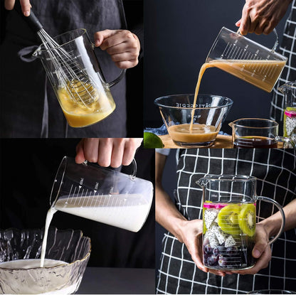 1L Glass Measuring Cups Jugs with Lid Large Measuring Pitcher Beaker Measured Mug Measure Liquid Milk Glass Cup Clear Scale with Spout& Insulated Handle,for Hot/Cold Fluid
