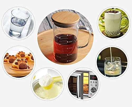 1L Glass Measuring Cups Jugs with Lid Large Measuring Pitcher Beaker Measured Mug Measure Liquid Milk Glass Cup Clear Scale with Spout& Insulated Handle,for Hot/Cold Fluid
