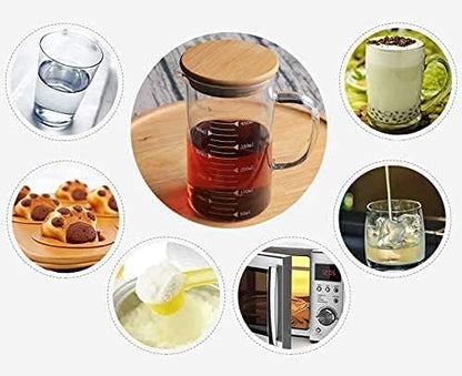 1L Glass Measuring Cups Jugs with Lid Large Measuring Pitcher Beaker Measured Mug Measure Liquid Milk Glass Cup Clear Scale with Spout& Insulated Handle,for Hot/Cold Fluid