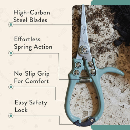Pruning Shears - Garden Snips - Herb Scissors - Ocean 1-Pack | Lightweight Gardening Tool - Durable Carbon Steel Blade W/Easy-Lock - Gardening Supplies - Flower Cutter - Reusable Holster