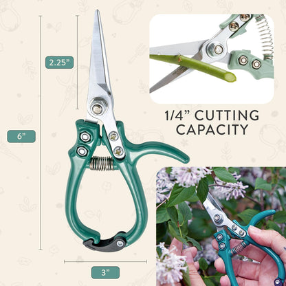 Pruning Shears - Garden Snips - Herb Scissors - Ocean 1-Pack | Lightweight Gardening Tool - Durable Carbon Steel Blade W/Easy-Lock - Gardening Supplies - Flower Cutter - Reusable Holster