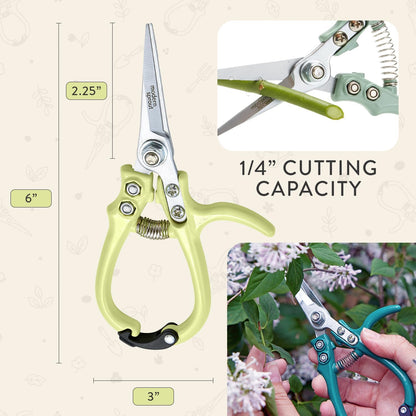 Pruning Shears - Garden Snips - Herb Scissors - Ocean 1-Pack | Lightweight Gardening Tool - Durable Carbon Steel Blade W/Easy-Lock - Gardening Supplies - Flower Cutter - Reusable Holster