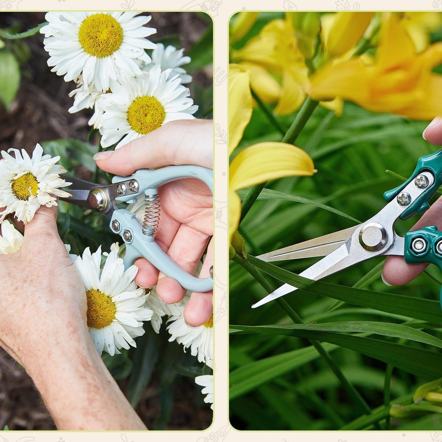 Pruning Shears - Garden Snips - Herb Scissors - Ocean 1-Pack | Lightweight Gardening Tool - Durable Carbon Steel Blade W/Easy-Lock - Gardening Supplies - Flower Cutter - Reusable Holster