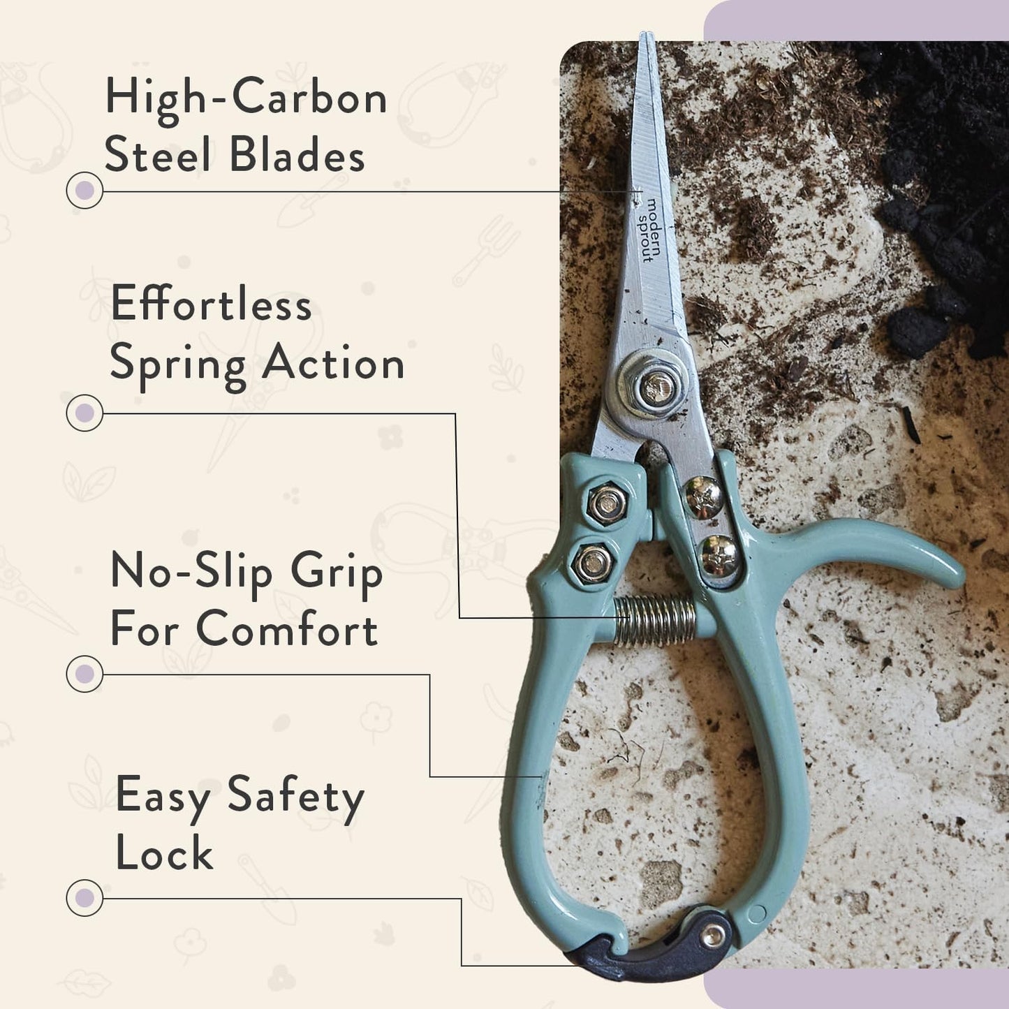 Pruning Shears - Garden Snips - Herb Scissors - Ocean 1-Pack | Lightweight Gardening Tool - Durable Carbon Steel Blade W/Easy-Lock - Gardening Supplies - Flower Cutter - Reusable Holster