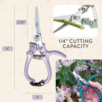 Pruning Shears - Garden Snips - Herb Scissors - Ocean 1-Pack | Lightweight Gardening Tool - Durable Carbon Steel Blade W/Easy-Lock - Gardening Supplies - Flower Cutter - Reusable Holster
