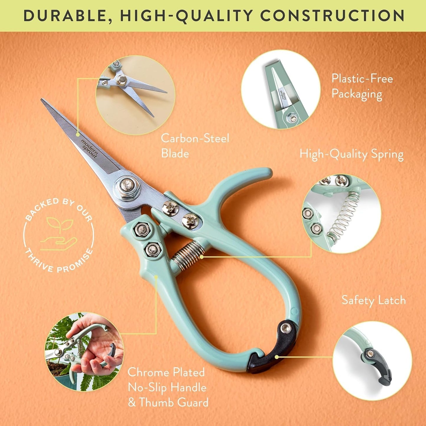 Pruning Shears - Garden Snips - Herb Scissors - Ocean 1-Pack | Lightweight Gardening Tool - Durable Carbon Steel Blade W/Easy-Lock - Gardening Supplies - Flower Cutter - Reusable Holster