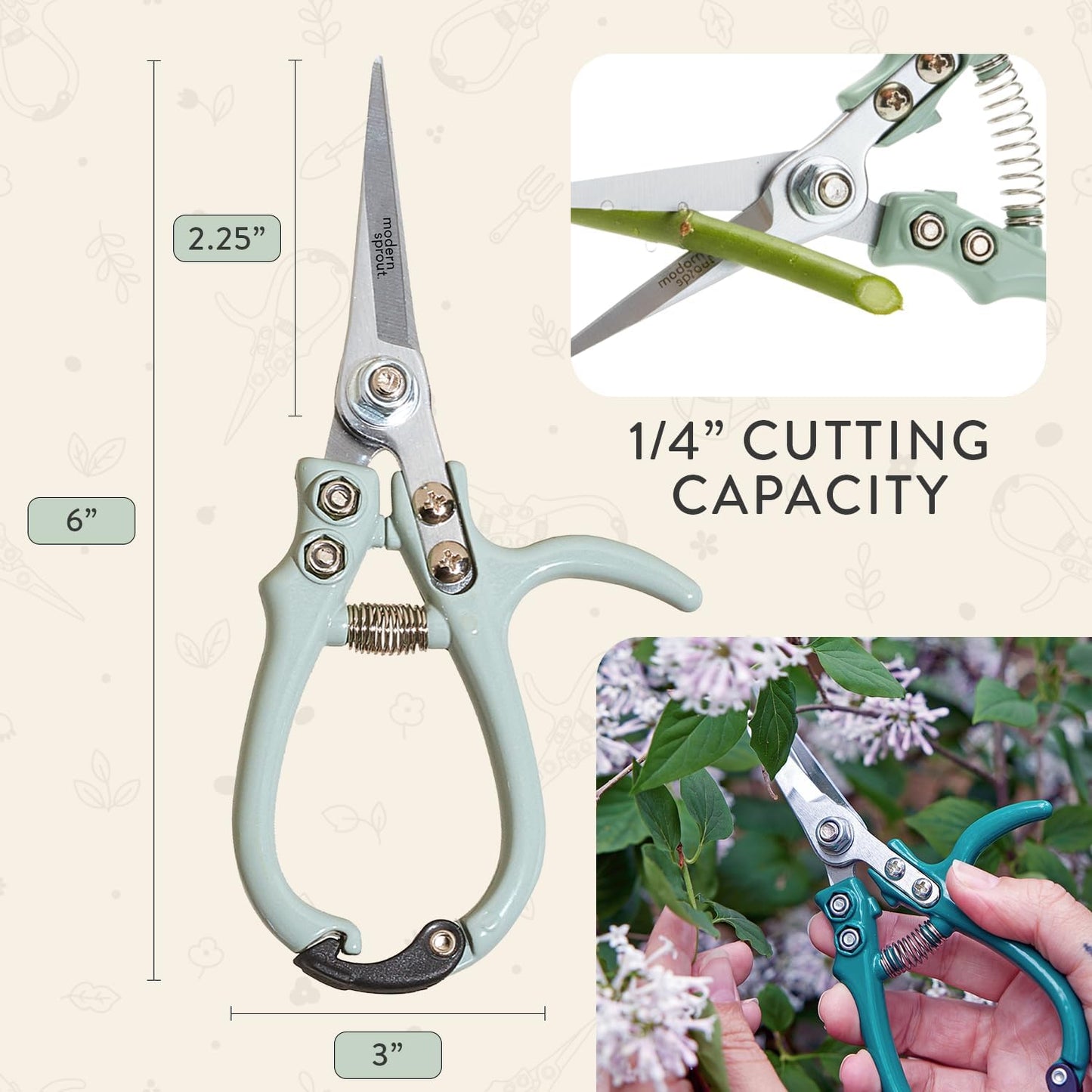 Pruning Shears - Garden Snips - Herb Scissors - Ocean 1-Pack | Lightweight Gardening Tool - Durable Carbon Steel Blade W/Easy-Lock - Gardening Supplies - Flower Cutter - Reusable Holster