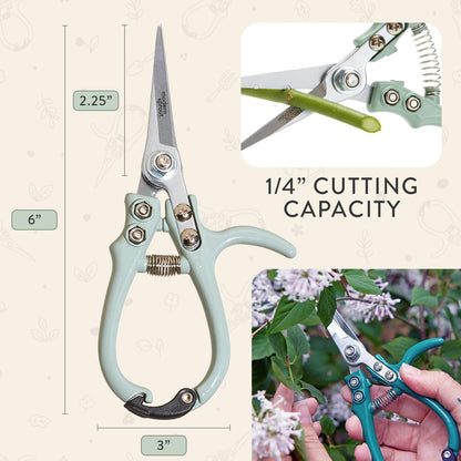 Pruning Shears - Garden Snips - Herb Scissors - Ocean 1-Pack | Lightweight Gardening Tool - Durable Carbon Steel Blade W/Easy-Lock - Gardening Supplies - Flower Cutter - Reusable Holster