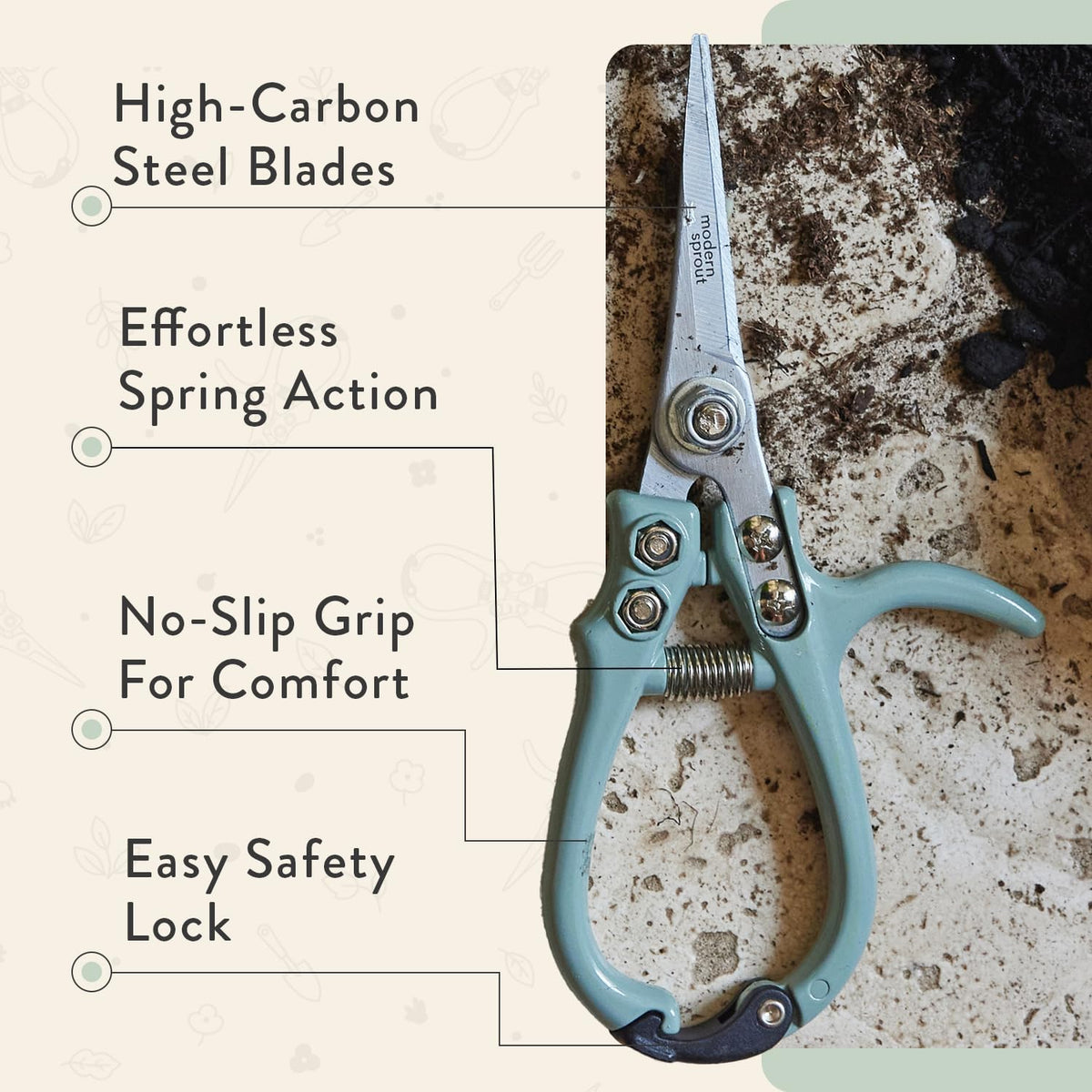 Pruning Shears - Garden Snips - Herb Scissors - Ocean 1-Pack | Lightweight Gardening Tool - Durable Carbon Steel Blade W/Easy-Lock - Gardening Supplies - Flower Cutter - Reusable Holster