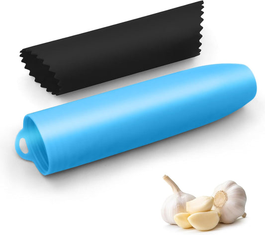 Silicone Garlic Peeler Tube Roller (Blue,Black) | Effortless Single & Bulk Clove Peeling, Odor-free Kitchen Tool, Stores 10-12 Cloves