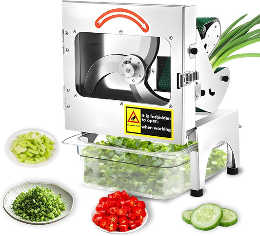 200W Commercial Electric Vegetable Cutter, Automatic Scallion Chopper | 400lb/h with Conveyor Belt, 1-35mm Thickness Adjustable, Commercial Kitchen Herb Chopper 110v