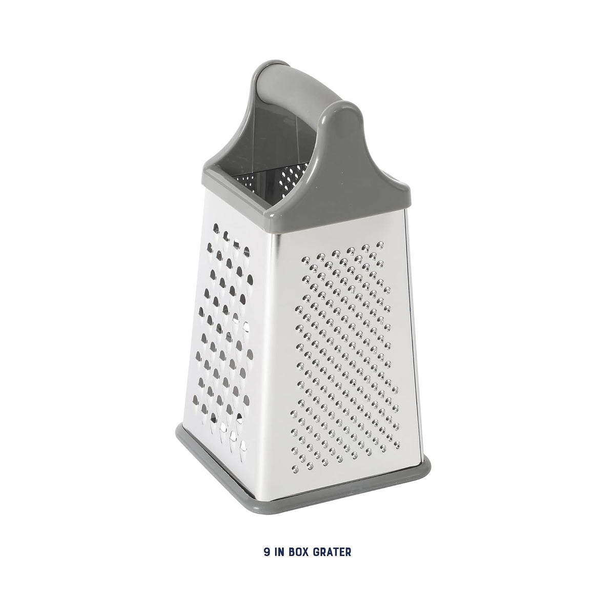 Bluemarine 9-Inch 4-Sided Box Grater – Stainless Steel Cheese and Vegetable Grater, Kitchen Tool for Shredding, Slicing, Grating, Blue/Grey Handle