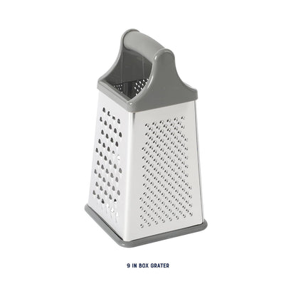Bluemarine 9-Inch 4-Sided Box Grater – Stainless Steel Cheese and Vegetable Grater, Kitchen Tool for Shredding, Slicing, Grating, Blue/Grey Handle