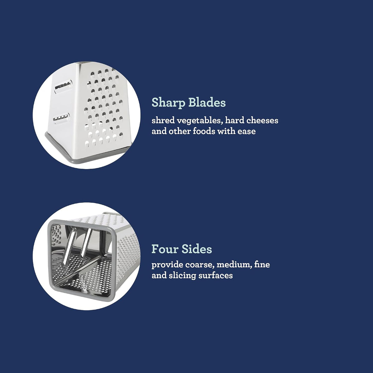 Bluemarine 9-Inch 4-Sided Box Grater – Stainless Steel Cheese and Vegetable Grater, Kitchen Tool for Shredding, Slicing, Grating, Blue/Grey Handle