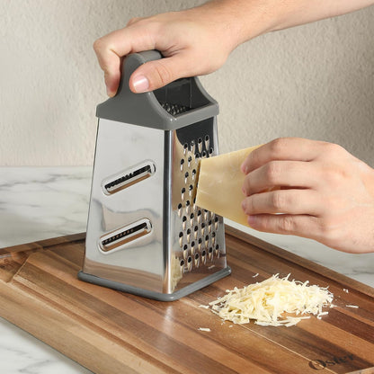 Bluemarine 9-Inch 4-Sided Box Grater – Stainless Steel Cheese and Vegetable Grater, Kitchen Tool for Shredding, Slicing, Grating, Blue/Grey Handle