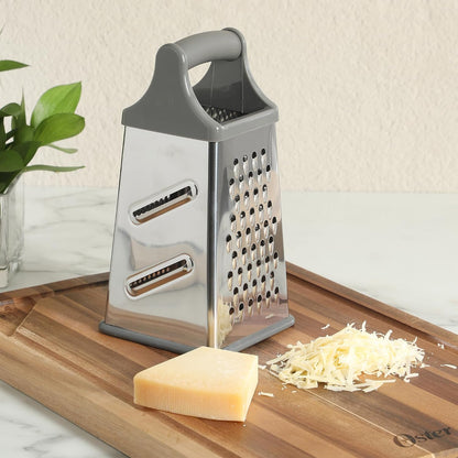 Bluemarine 9-Inch 4-Sided Box Grater – Stainless Steel Cheese and Vegetable Grater, Kitchen Tool for Shredding, Slicing, Grating, Blue/Grey Handle