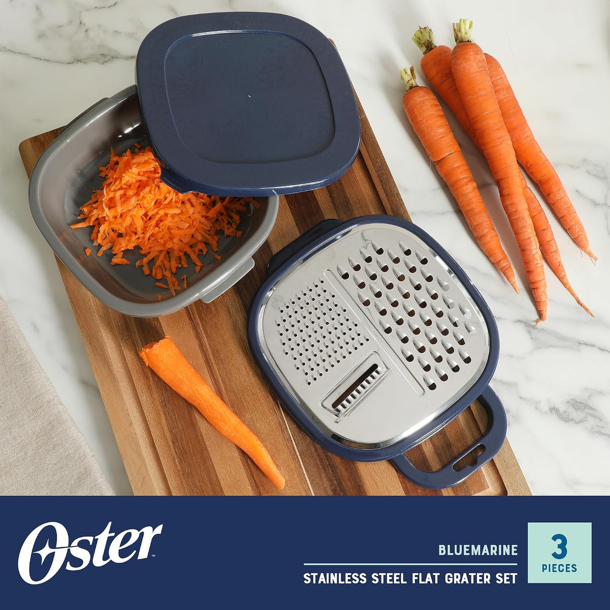 Bluemarine 9-Inch 4-Sided Box Grater – Stainless Steel Cheese and Vegetable Grater, Kitchen Tool for Shredding, Slicing, Grating, Blue/Grey Handle