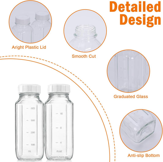 Salad Dressing Container 16 Oz, 2 Pack Glass Salad Dressing Shaker Bottle for Kitchen Countertop, with Silicone Spout and Leakproof Lid, Glass Shaker Bottle for Oil, Vinegar, Home Meal Prep Storage