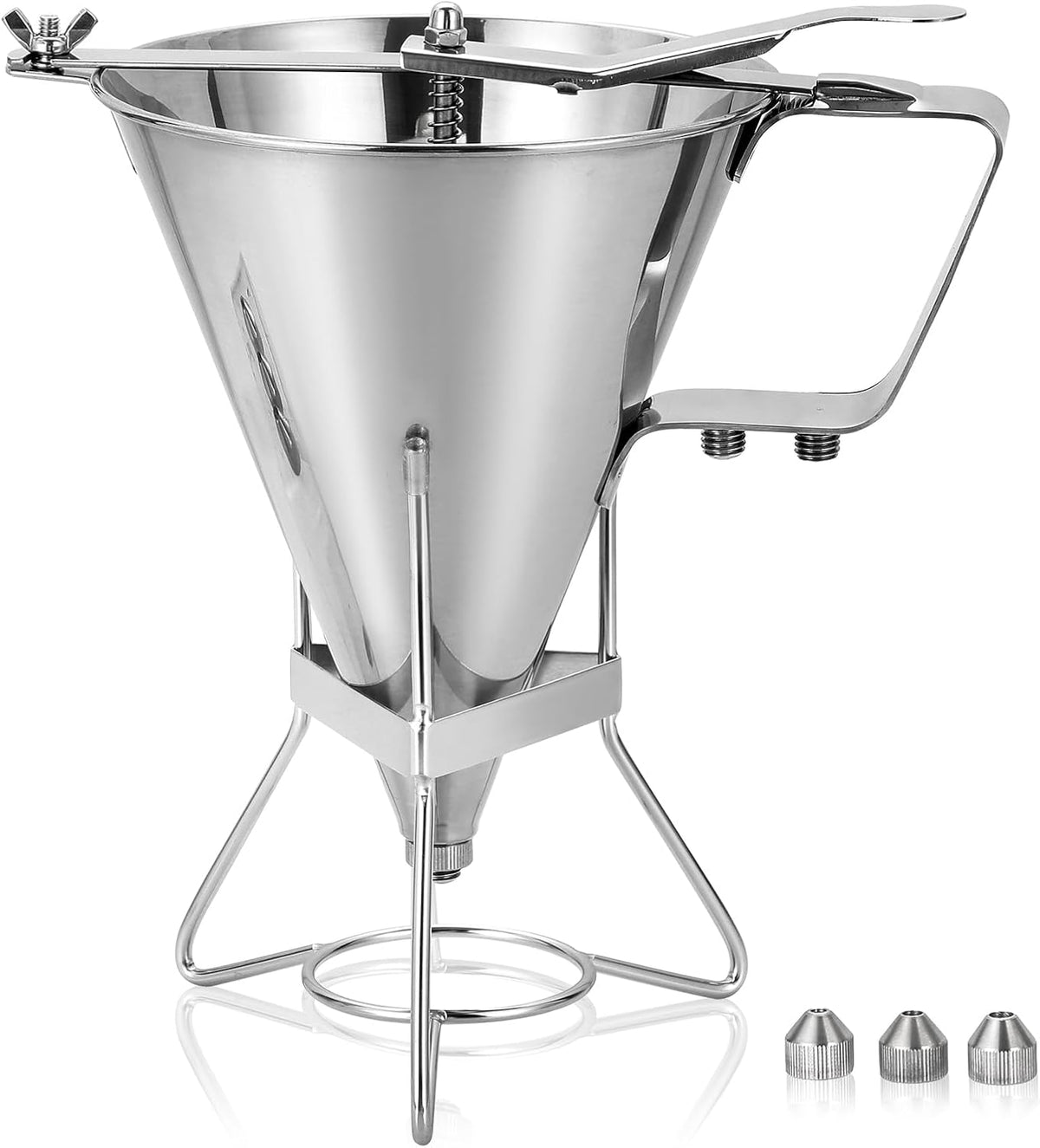 Large 60oz Stainless Steel Pancake Batter Dispenser with Stand and Tools, Great for Pancakes, Cupcake, Candle Wax Pourer, Durable, Leak-Free and Easy to Clean