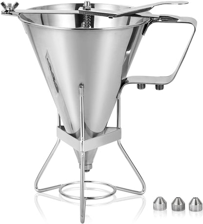 Large 60oz Stainless Steel Pancake Batter Dispenser with Stand and Tools, Great for Pancakes, Cupcake, Candle Wax Pourer, Durable, Leak-Free and Easy to Clean
